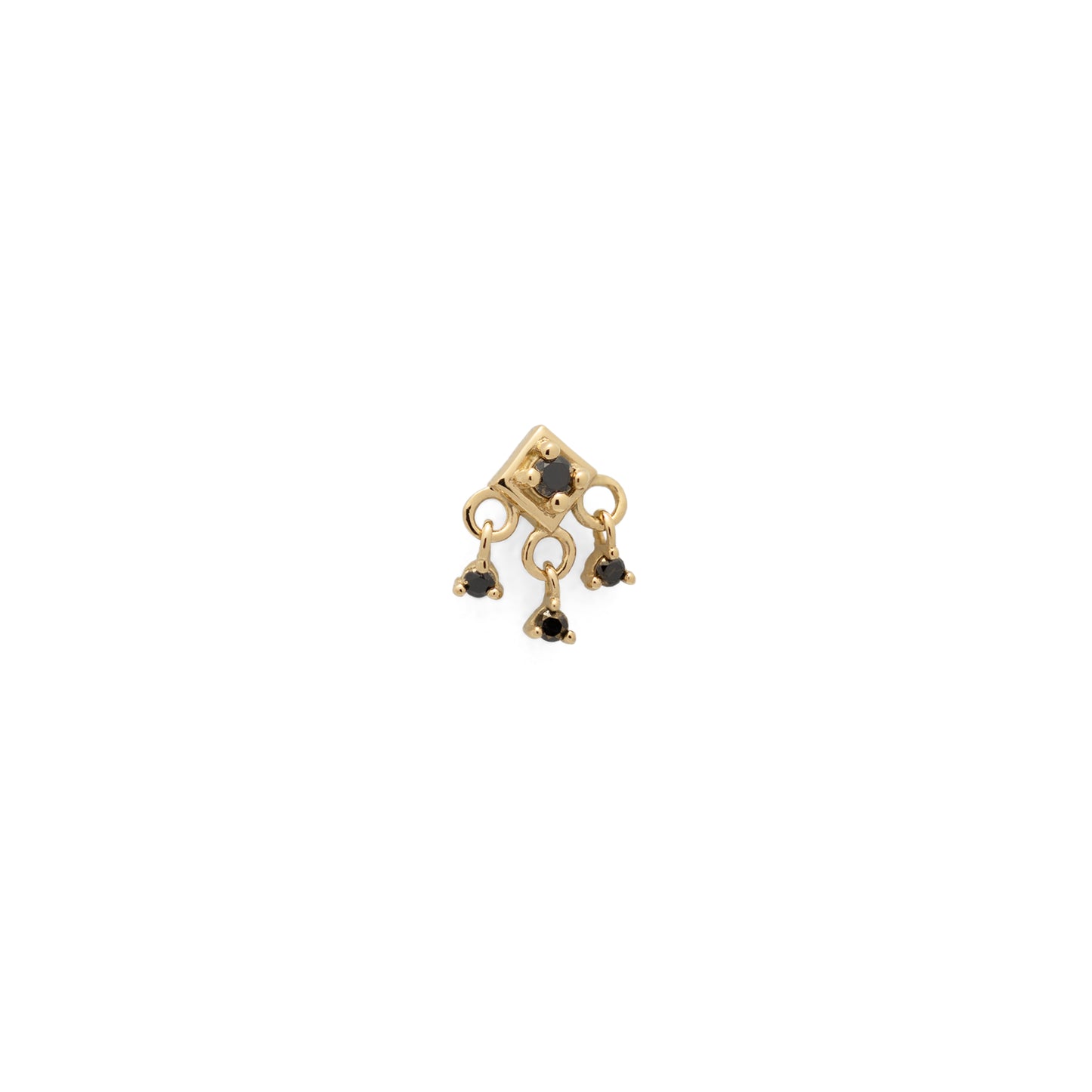 14K Gold Black Diamond Square Dangle Threadless End