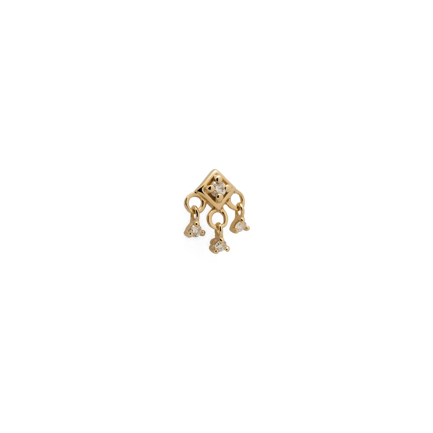 14K Gold White Diamond Square Dangle Threadless End
