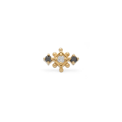 14K Gold Black and White Diamond Beaded Geometric Threadless End