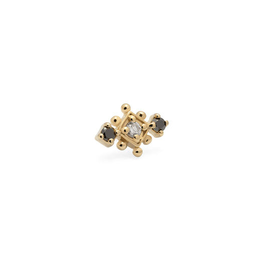14K Gold Black and White Diamond Beaded Geometric Threadless End
