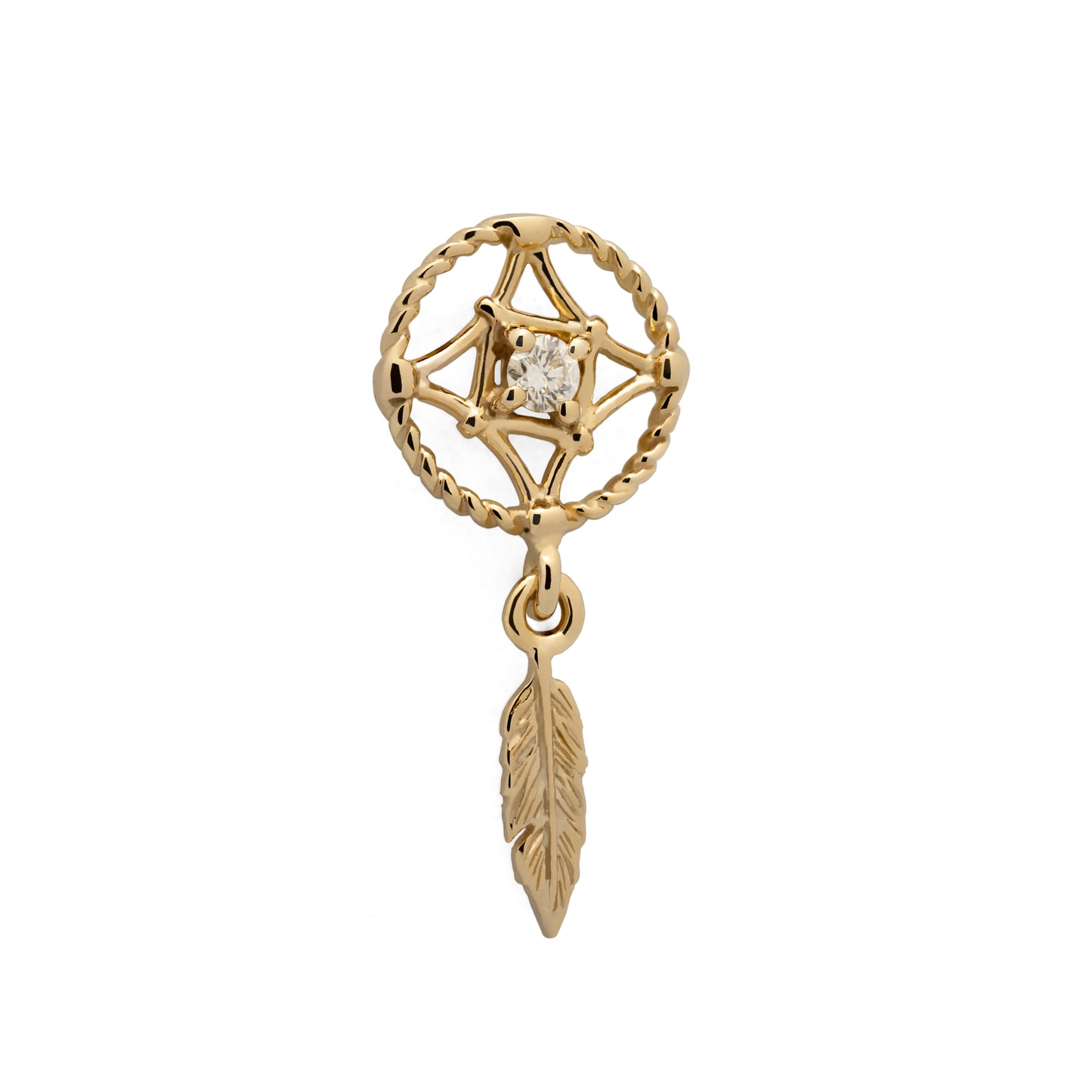 14K Gold Diamond Dreamcatcher Dangle Threadless End