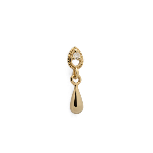 14K Gold Diamond Teardrop Dangle Threadless End