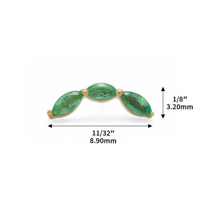 14K Gold Trio Marquise Emerald Curved Threadless End