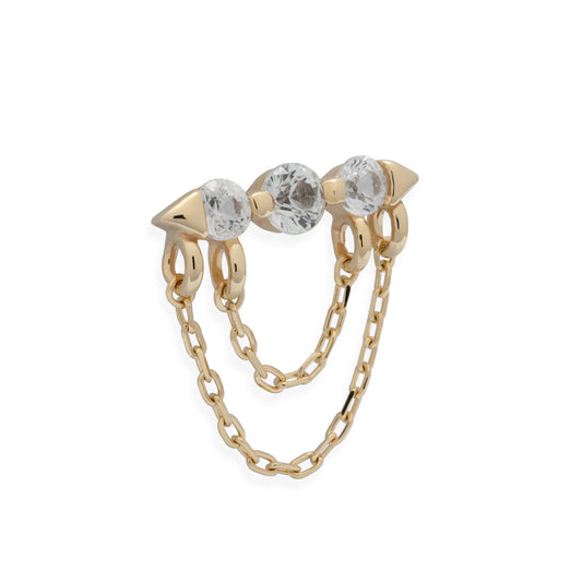 14K Bar with White Sapphire Double Chain