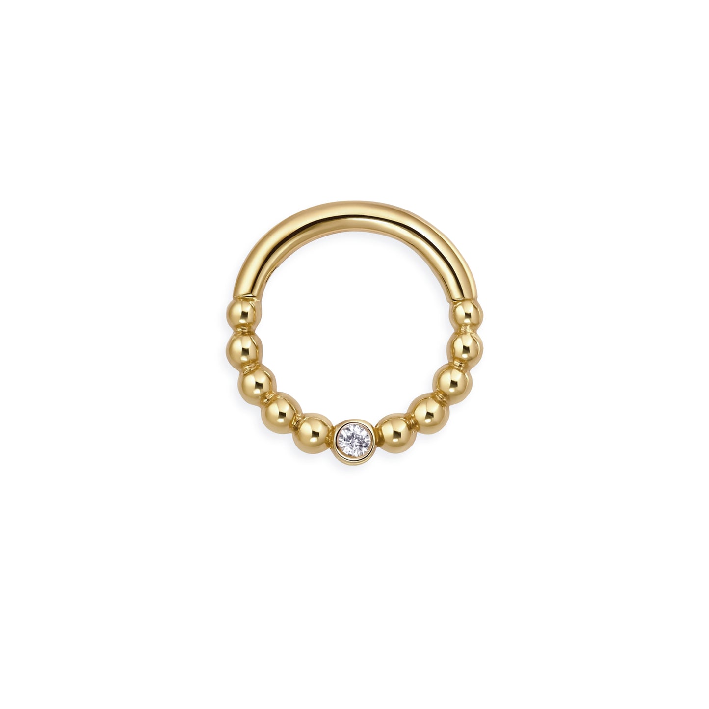 14K Gold Clicker Hoop Beaded Single Diamond - 8mm