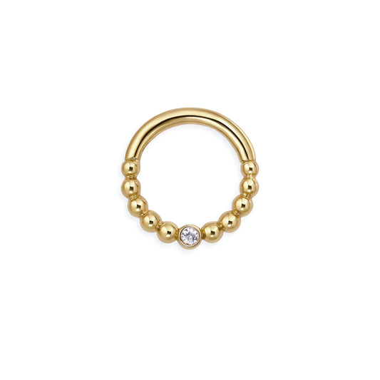 14K Gold Clicker Hoop Beaded Single Diamond - 8mm
