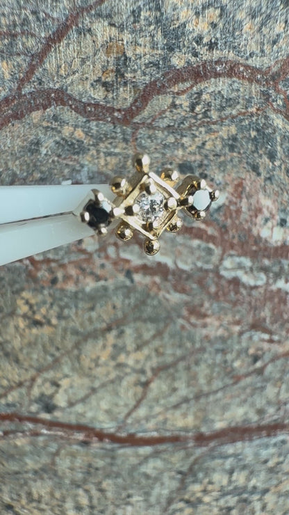 14K Gold Black and White Diamond Beaded Geometric Threadless End